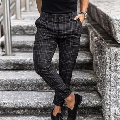 Karierte Slim Fit Stoffhose – Elegante Business Freizeithose für Herren