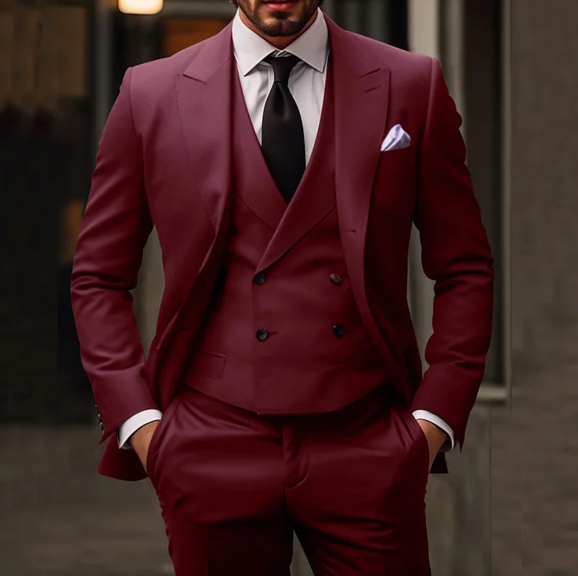 Eleganter Slim Fit Anzug mit Weste – Modernes Business & Hochzeits-Set für Herren