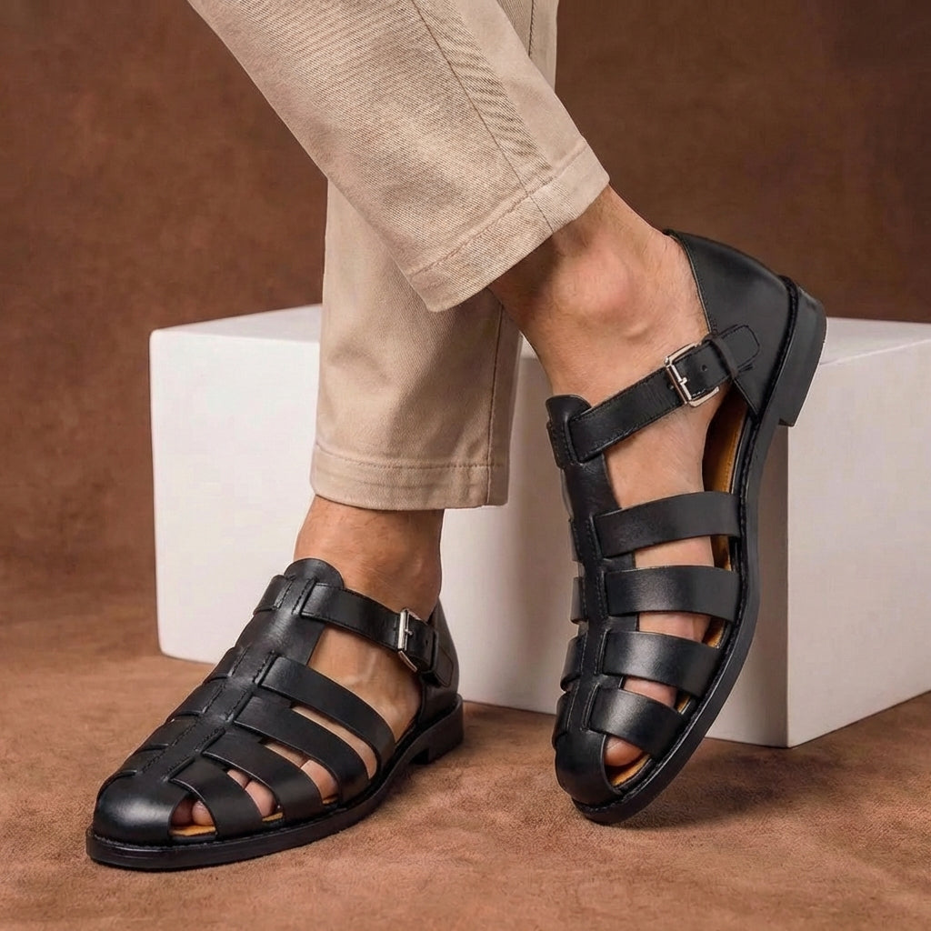 Bequeme Leder Sandalen für Herren – Atmungsaktive Sommer Schuhe mit Riemen & Schnalle