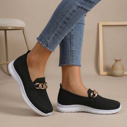 Bequeme Slip-On Sneaker für Damen – Leichte Mesh Schuhe mit Ketten-Detail & flexibler Sohle