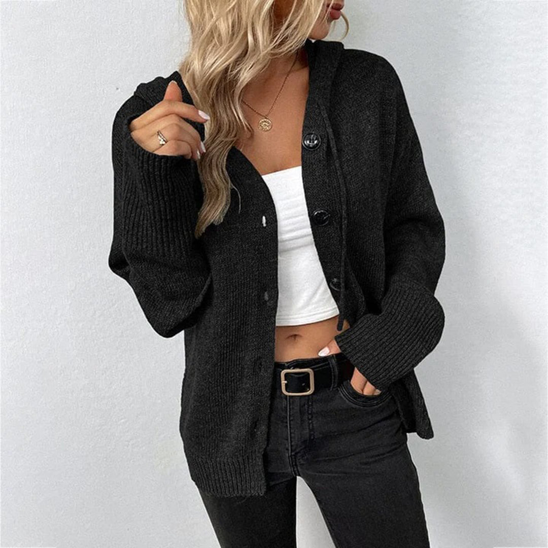 Strick Cardigan mit Kapuze & Knopfleiste – Warme Casual Jacke für Damen