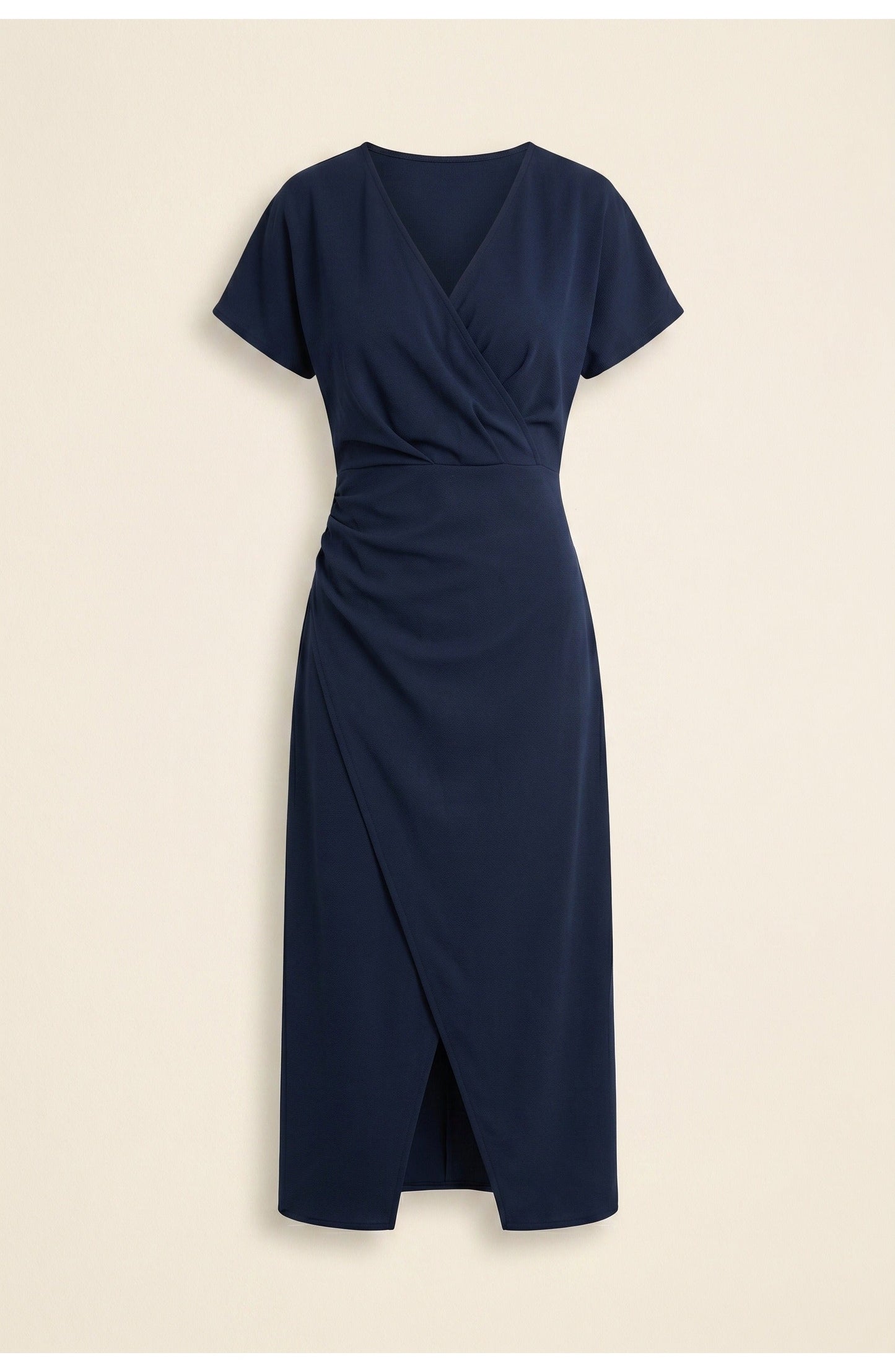 Elegantes Wickelkleid mit V-Ausschnitt für Damen – Figurbetontes Midikleid mit Taillenraffung & Schlitz