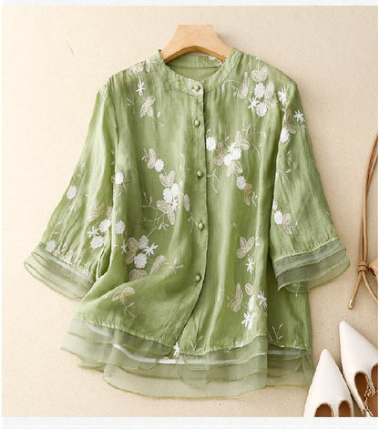 Elegante Damen Bluse mit Stickerei & Volantärmeln – Luftig & Feminin für Alltag & Anlass