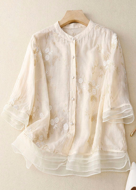 Elegante Damen Bluse mit Stickerei & Volantärmeln – Luftig & Feminin für Alltag & Anlass