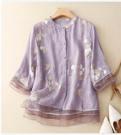 Elegante Damen Bluse mit Stickerei & Volantärmeln – Luftig & Feminin für Alltag & Anlass