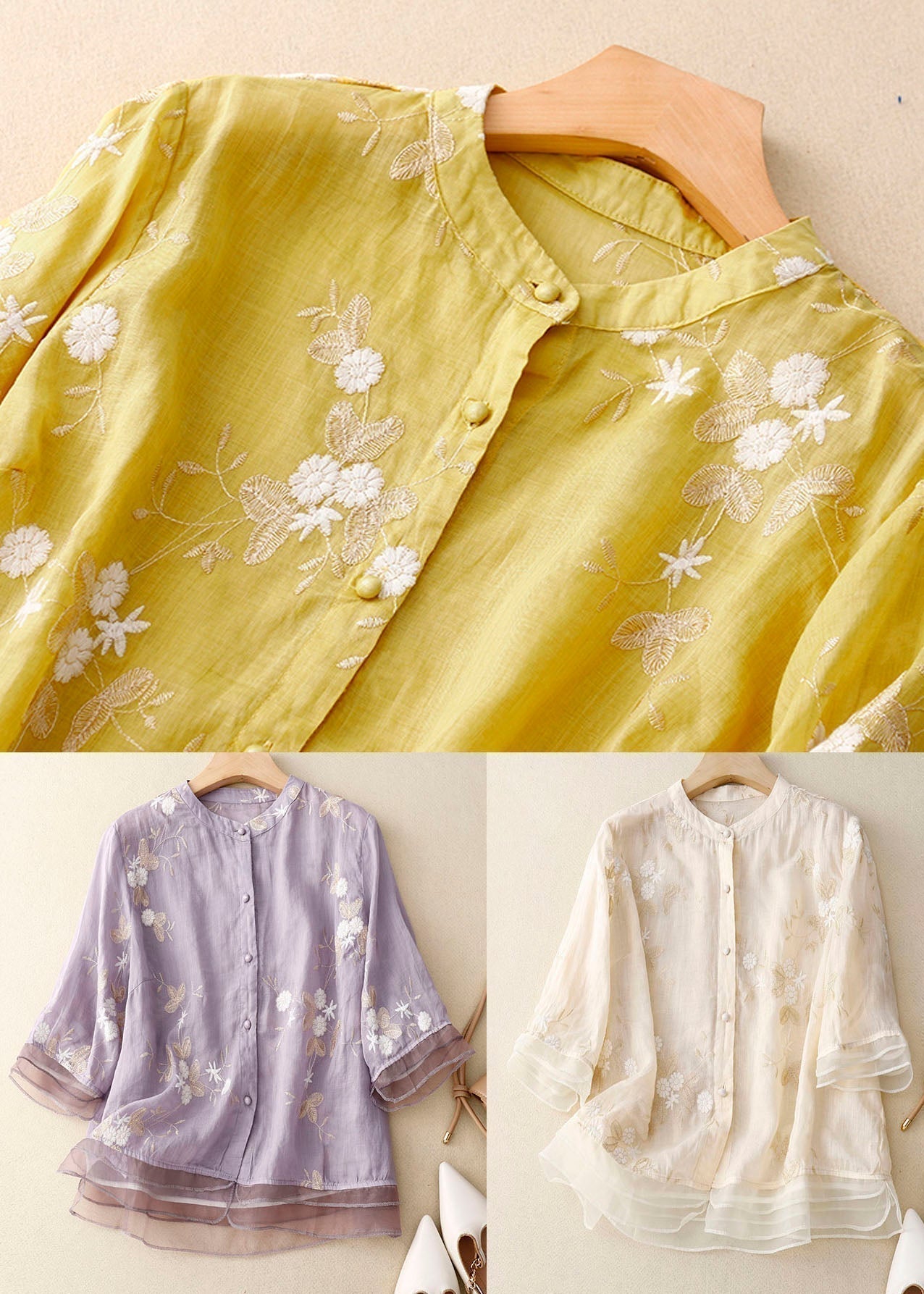 Elegante Damen Bluse mit Stickerei & Volantärmeln – Luftig & Feminin für Alltag & Anlass