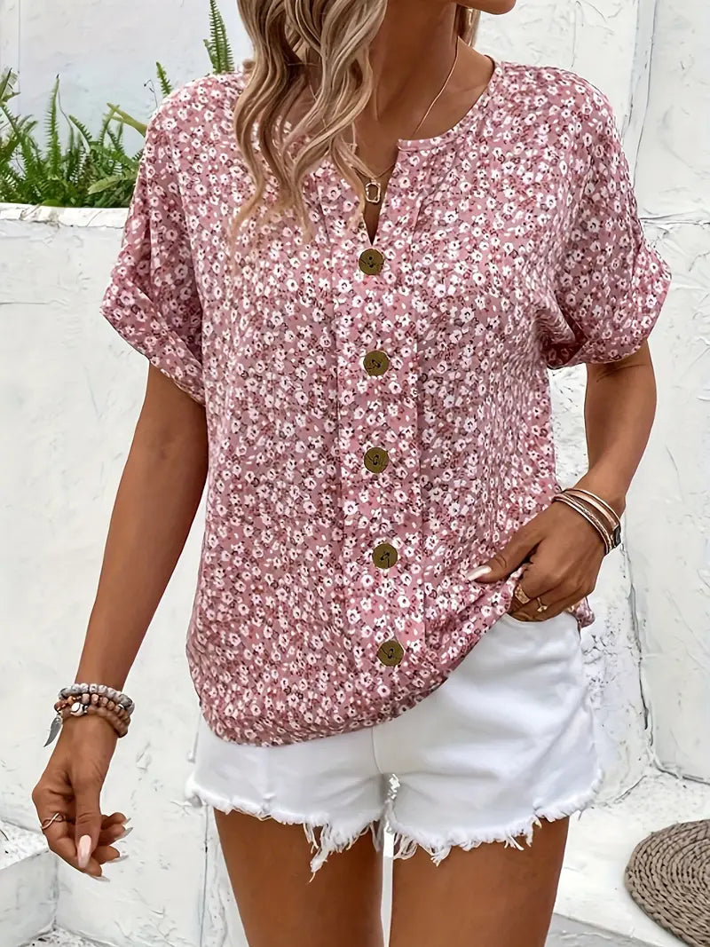 Sommerliche Damen Bluse mit floralem Print – Locker & Luftig für Alltag & Urlaub