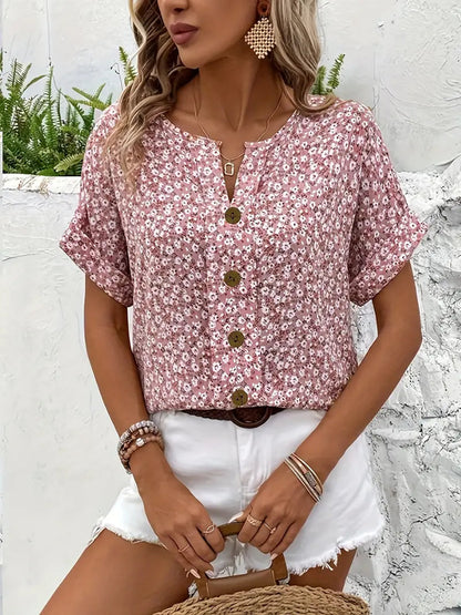 Sommerliche Damen Bluse mit floralem Print – Locker & Luftig für Alltag & Urlaub