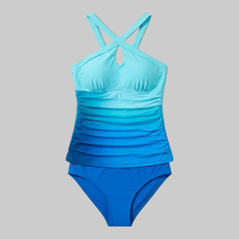 Figurformender Badeanzug mit Farbverlauf & Kreuzträgern für Damen – Schlankmachend & Elegant für Strand & Pool