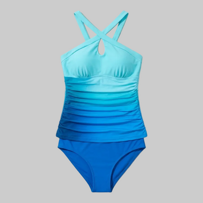 Figurformender Badeanzug mit Farbverlauf & Kreuzträgern für Damen – Schlankmachend & Elegant für Strand & Pool