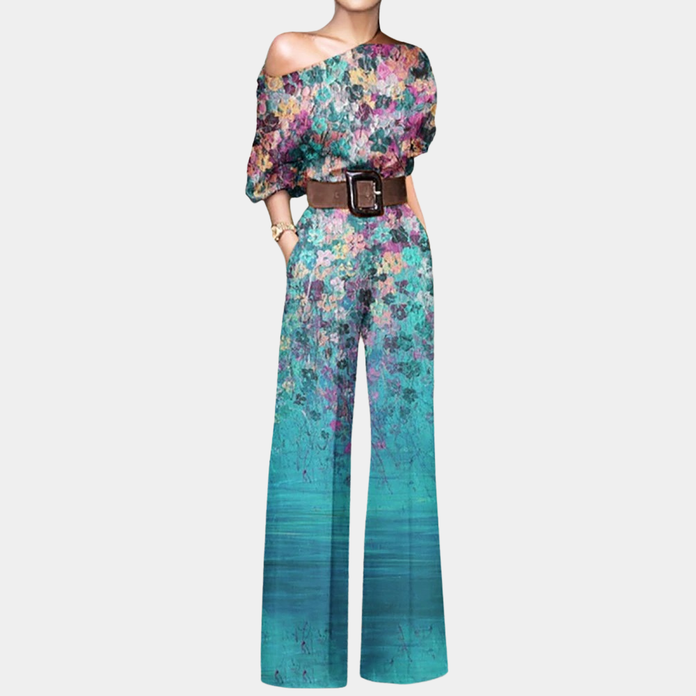 Elowen - Elegante Frühlingskombination mit schulterfreien Trägern und Motiven von Schmetterlingen, Blumen und Pflanzen, 3/4-Ärmeln