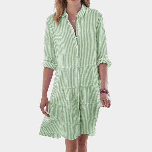Océane - Gestreiftes Hemdblusenkleid mit Rüschen | Leicht und Atmungsaktiv | Baumwollmischung | Lässiges Sommerkleid