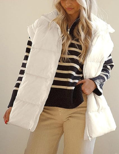 Oversized Steppweste mit Reißverschluss & Taschen – Warme, lässige Winterweste für Damen