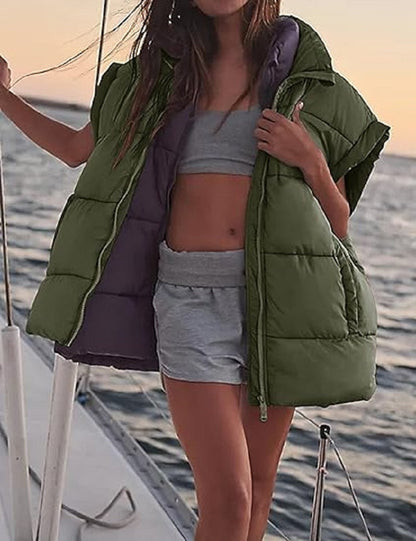 Oversized Steppweste mit Reißverschluss & Taschen – Warme, lässige Winterweste für Damen
