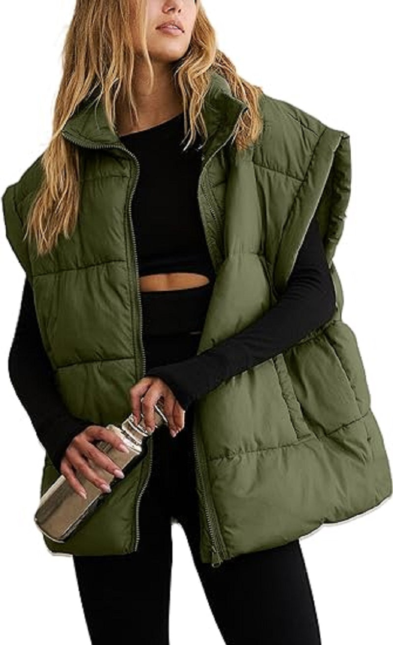 Oversized Steppweste mit Reißverschluss & Taschen – Warme, lässige Winterweste für Damen