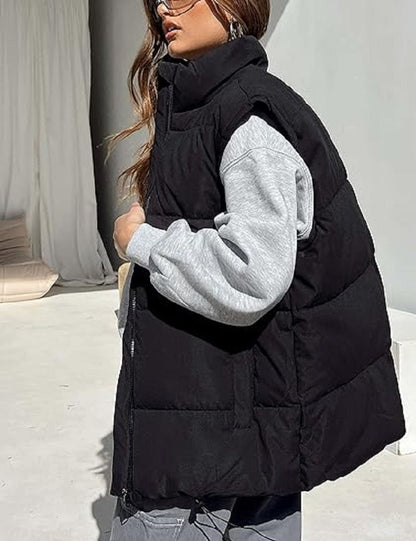 Oversized Steppweste mit Reißverschluss & Taschen – Warme, lässige Winterweste für Damen