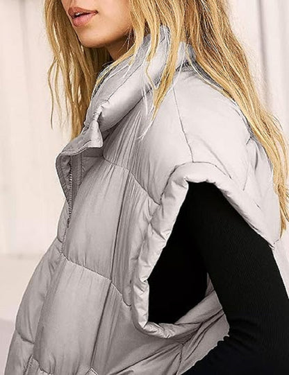 Oversized Steppweste mit Reißverschluss & Taschen – Warme, lässige Winterweste für Damen