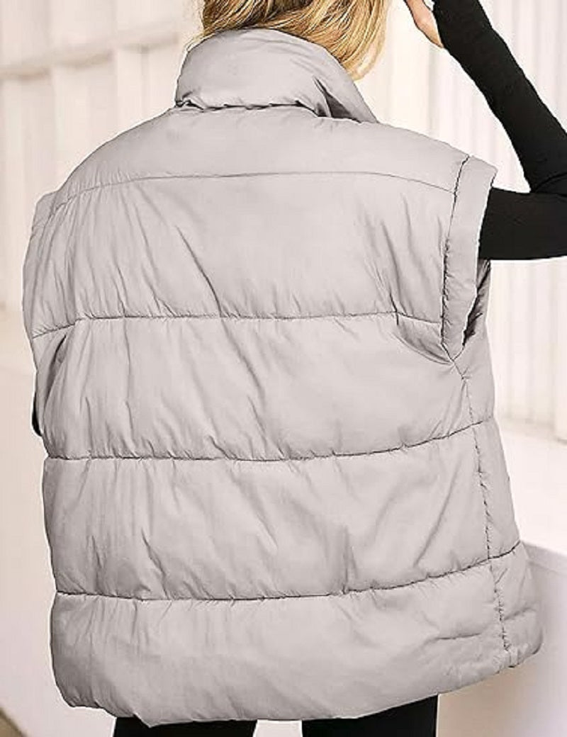 Oversized Steppweste mit Reißverschluss & Taschen – Warme, lässige Winterweste für Damen