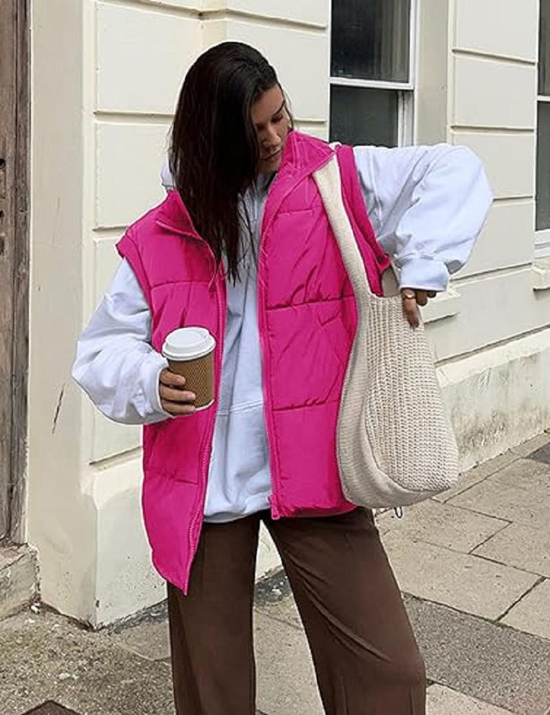 Oversized Steppweste mit Reißverschluss & Taschen – Warme, lässige Winterweste für Damen