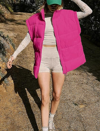Oversized Steppweste mit Reißverschluss & Taschen – Warme, lässige Winterweste für Damen