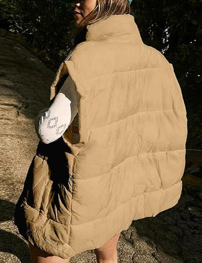 Oversized Steppweste mit Reißverschluss & Taschen – Warme, lässige Winterweste für Damen