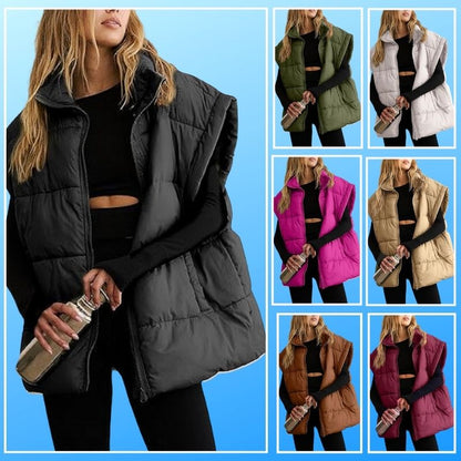 Oversized Steppweste mit Reißverschluss & Taschen – Warme, lässige Winterweste für Damen
