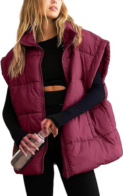 Oversized Steppweste mit Reißverschluss & Taschen – Warme, lässige Winterweste für Damen
