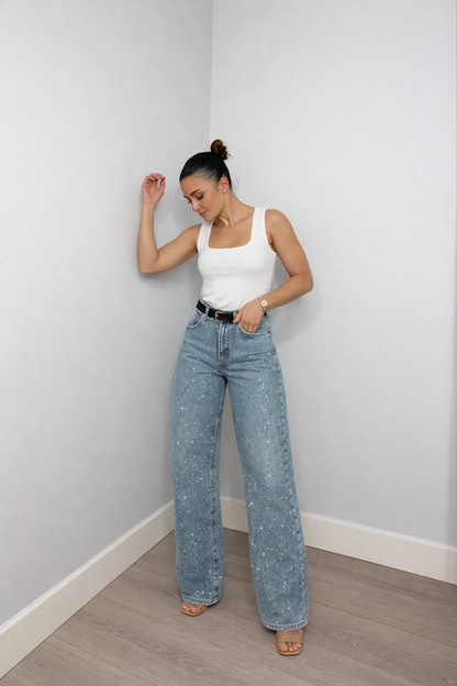 Nérine - Jean mit Pailletten, Hohe Taille und Geradem Bein für Frauen
