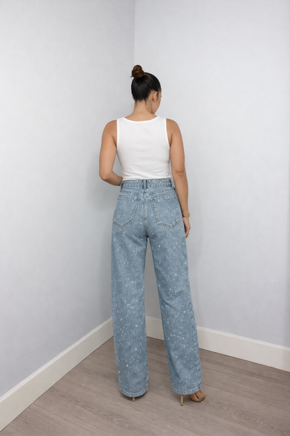 Nérine - Jean mit Pailletten, Hohe Taille und Geradem Bein für Frauen