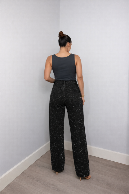 Nérine - Jean mit Pailletten, Hohe Taille und Geradem Bein für Frauen