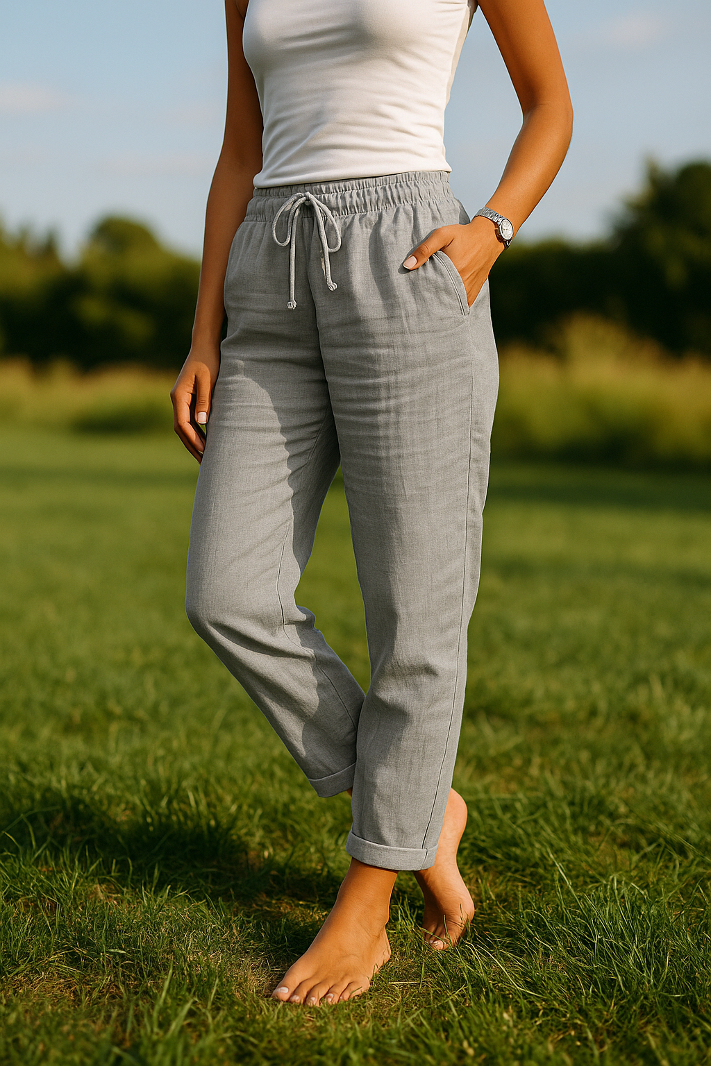 Erynelle - Baumwoll- und Leinenhose mit elastischem Bund
