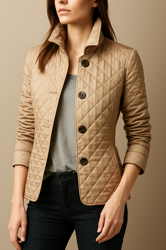Virelia - Eleganter Frühlingsmantel aus Seide mit Karomuster, Knöpfen und Innenfutter im Burberry-Design