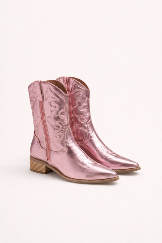 Lunéaëlle - Metallische Bestickte Cowboy-Stiefel im Western-Stil | Must-Have Mode für Frühling und Festivals