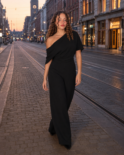 Eleganter Ein-Schulter Jumpsuit für Damen – Weit geschnittener Overall für Abend & besondere Anlässe