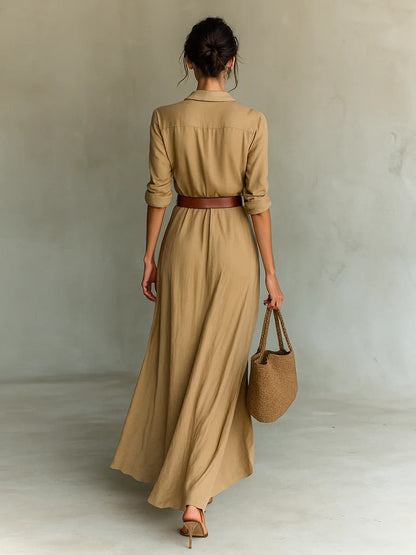 Férelle - Langes, leichtes Hemdkleid für Frühling und Sommer, mit inkludiertem Gürtel, für eine wunderschöne feminine Silhouette