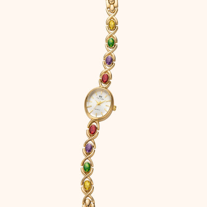 Elegante Armbanduhr mit Edelstein-Design für Damen – Goldene Quarz Uhr im Schmuckstil