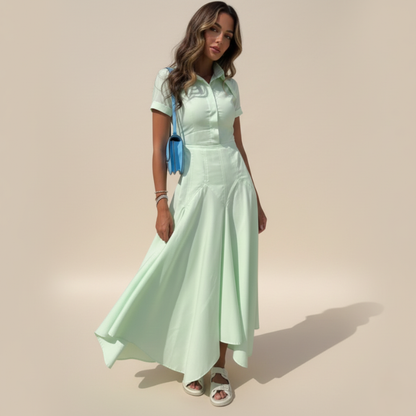 Elegantes Hemdblusen Midi-Kleid mit taillierter Passform & fließendem Rock für Damen – Feminin & Stilvoll