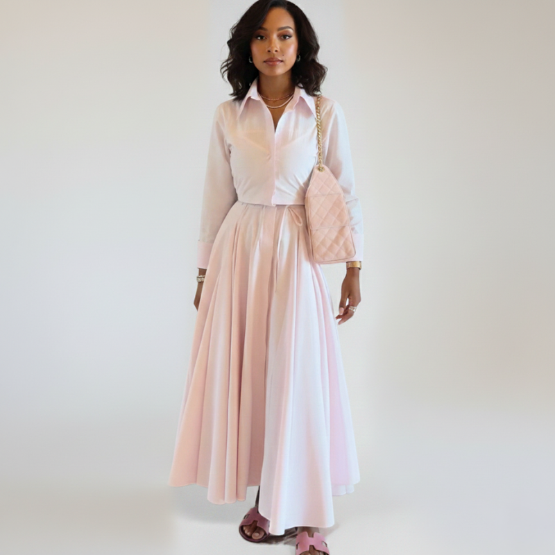 Elegantes Hemdblusen Midi-Kleid mit taillierter Passform & fließendem Rock für Damen – Feminin & Stilvoll
