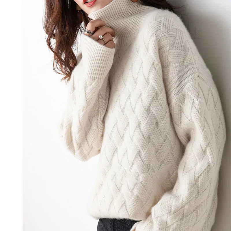 Aurélie - Luxuriöser Kaschmir-Rollkragenpullover für den Frühling, Weite Passform, mit Häkelmuster