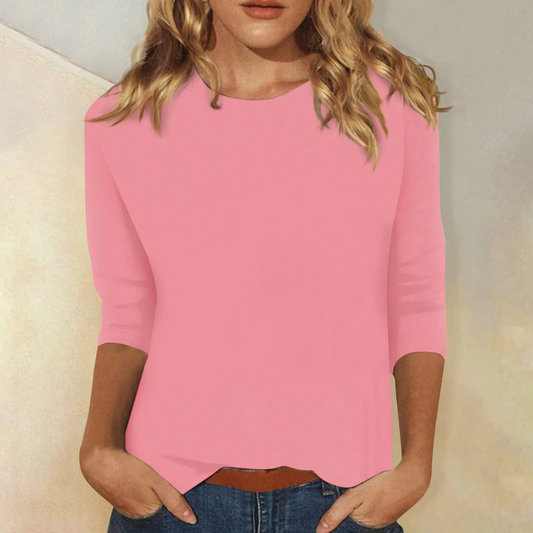 Lunévia - Einfarbige Bluse mit Dreiviertelärmeln für Damen