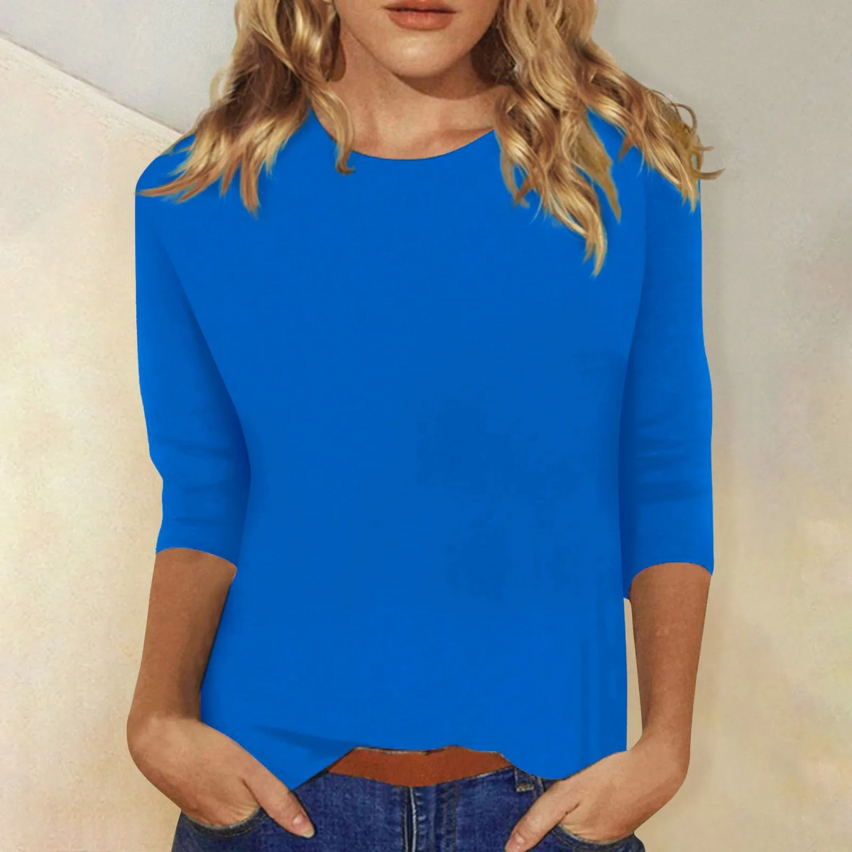 Lunévia - Einfarbige Bluse mit Dreiviertelärmeln für Damen