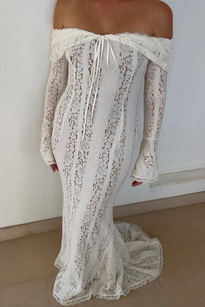 Elegantes Spitze Maxikleid für Damen – Off-Shoulder Abendkleid mit figurbetonter Silhouette