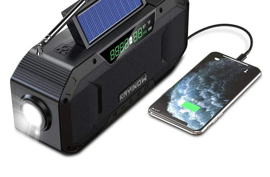 SolariPro - Tragbares Notfallradio AM/FM mit Solar-Handkurbel, LED, wiederaufladbarem Akku 5000mAh/10000mAh, Leselampe und Taschenlampe, SOS-Alarm