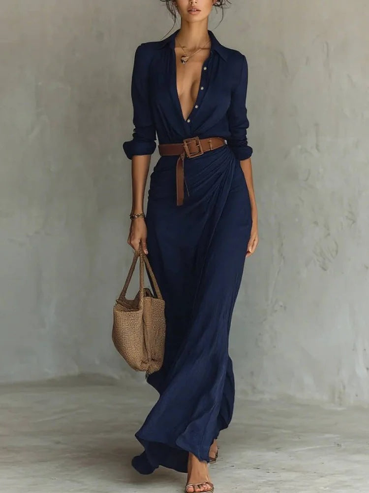 Férelle - Langes, leichtes Hemdkleid für Frühling und Sommer, mit inkludiertem Gürtel, für eine wunderschöne feminine Silhouette