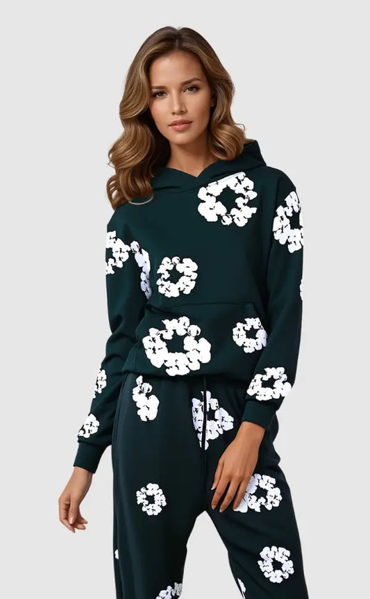 Bequemes Hoodie Set für Frauen mit floralem Muster und lässigem Look