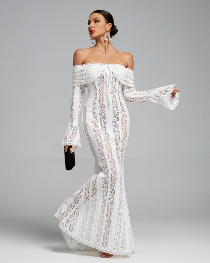 Elegantes Spitze Maxikleid für Damen – Off-Shoulder Abendkleid mit figurbetonter Silhouette