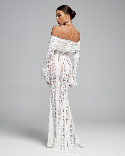 Elegantes Spitze Maxikleid für Damen – Off-Shoulder Abendkleid mit figurbetonter Silhouette