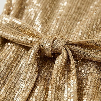 Eleganter Pailletten Jumpsuit mit Bindegürtel & weitem Bein für Damen – Glamourös & Figurbetont