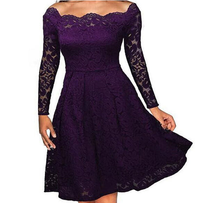 Luminelle - Langärmliges Kleid mit Spitzenkragen und schulterfreien Ärmeln
