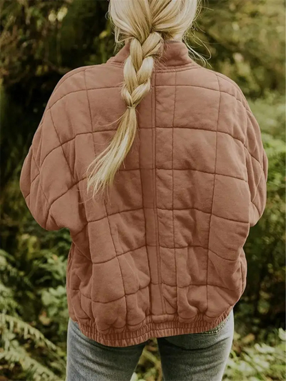 Gesteppte Oversize Jacke mit Reißverschluss für Damen – Warme Casual Steppjacke für Alltag & Herbst
